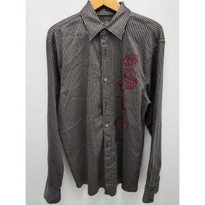 1901 El General Shirt Mens XL Black Striped Western Embroidered‎ Stretch